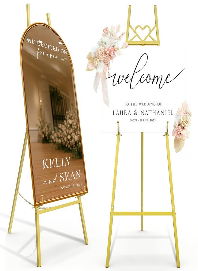 Semoprus 55" Gold Easel Stand for Sign, Heavy Duty Display Easel with Adjustable Chain, Heart-Shaped Envelope Design Art Easel for Paintings, Wedding Sign, Posters, Mirrors, Artwork Etc - Image 1